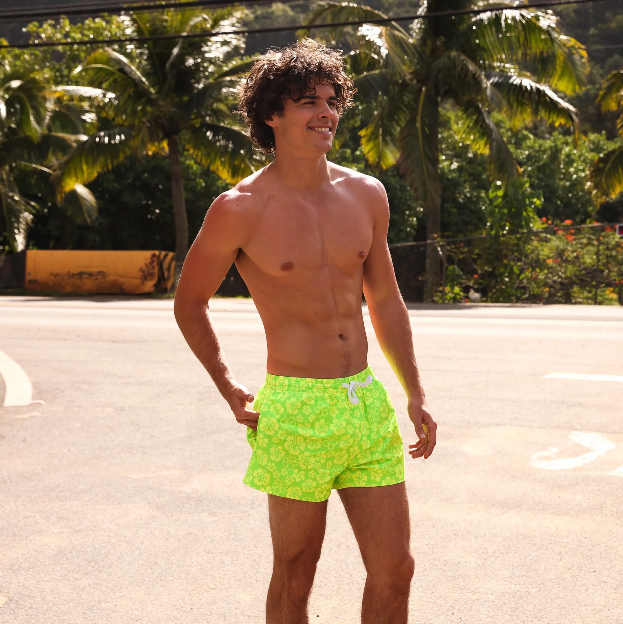 Men's 4" Stretch Swim Trunks - Aloha Lime sold by Kulani Kinis product image thumbnail 2