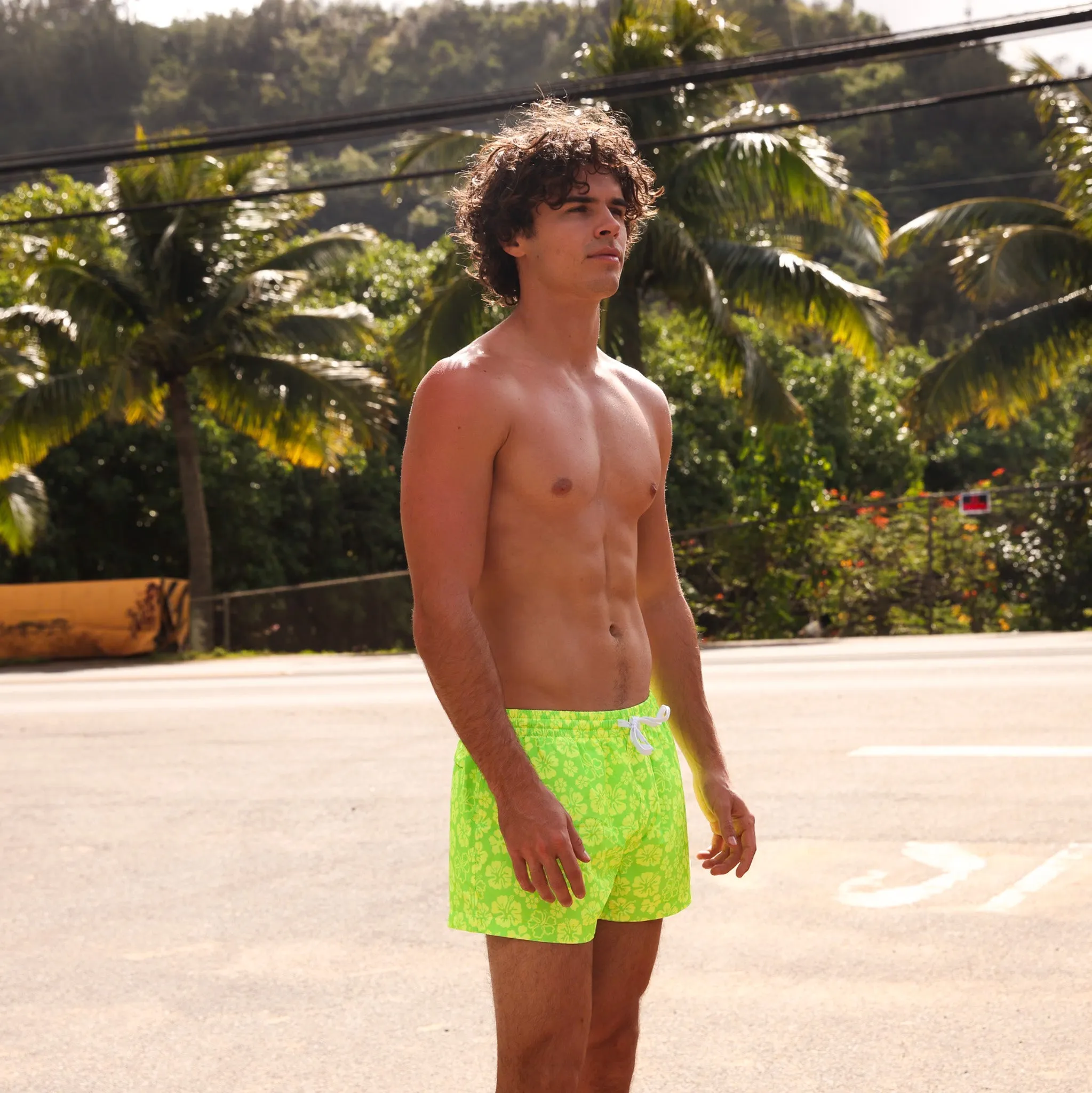 Men's 4" Stretch Swim Trunks - Aloha Lime sold by Kulani Kinis product image thumbnail 5