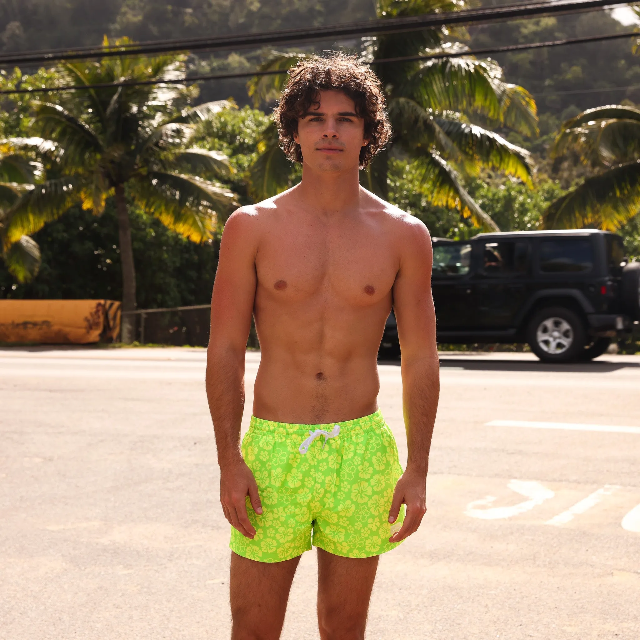 Men's 4" Stretch Swim Trunks - Aloha Lime sold by Kulani Kinis product image thumbnail 3