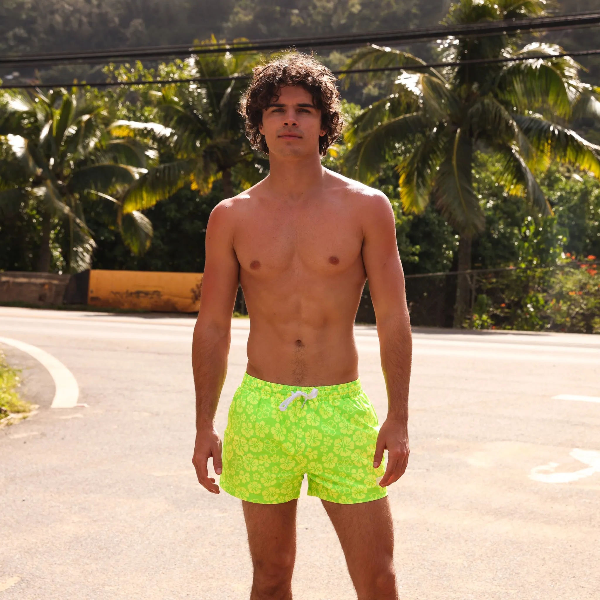 Men's 4" Stretch Swim Trunks - Aloha Lime sold by Kulani Kinis product image thumbnail 4