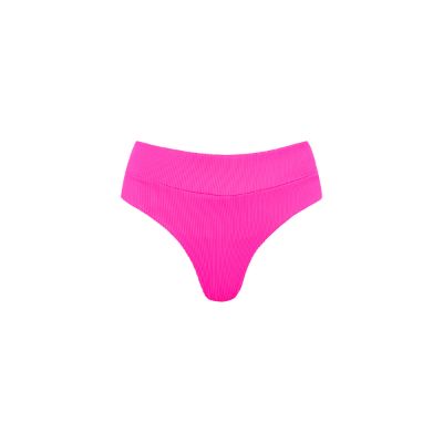 High Waist Cheeky Bikini Bottom - Flamingo Pink Ribbed sold by Kulani Kinis