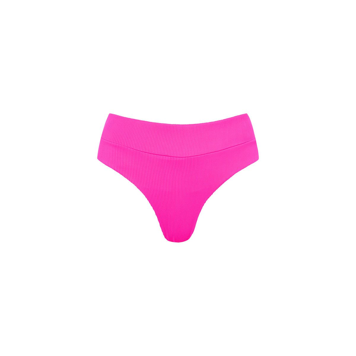High Waist Cheeky Bikini Bottom - Flamingo Pink Ribbed sold by Kulani Kinis