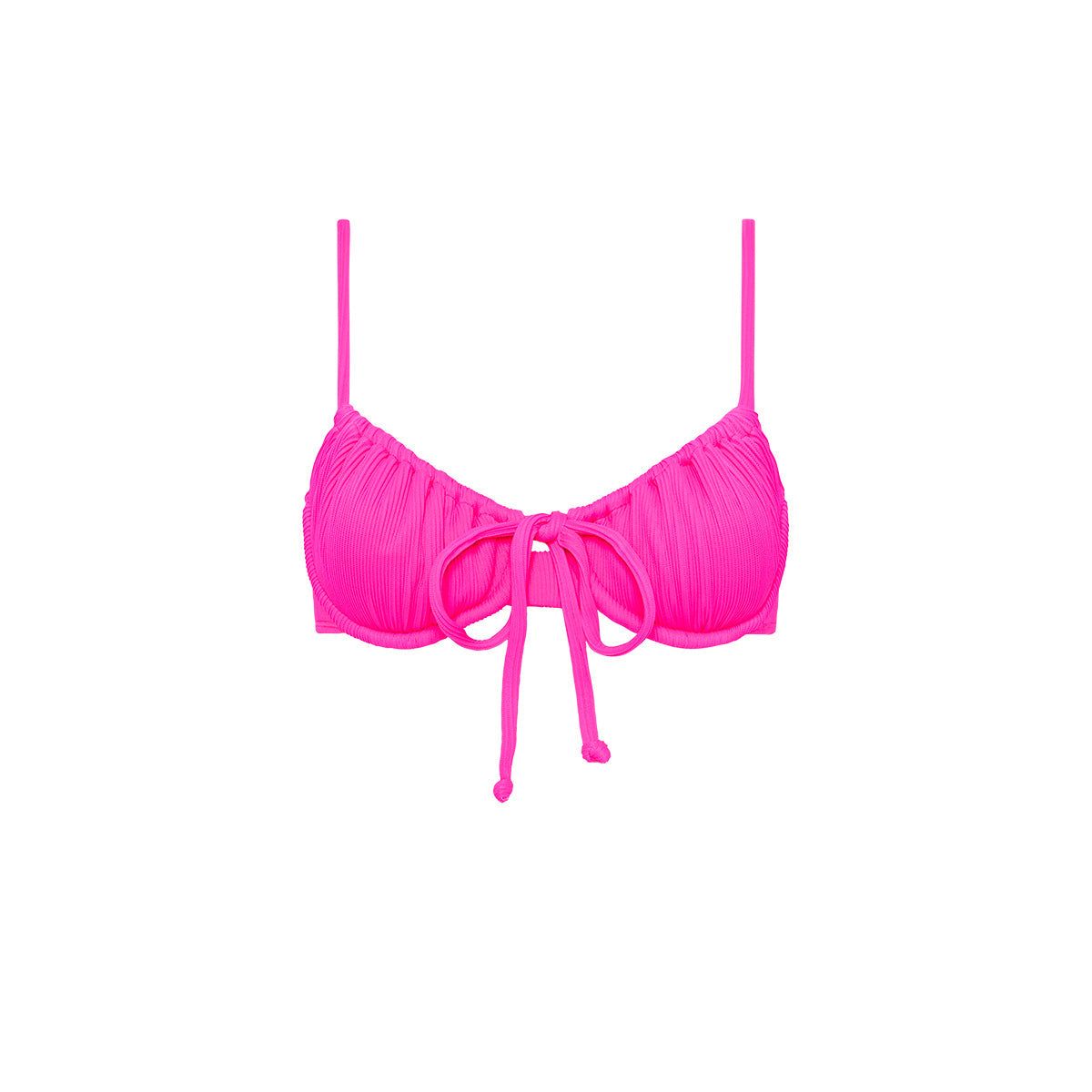 Ruched Underwire Bra Bikini Top - Flamingo Pink Ribbed sold by Kulani Kinis