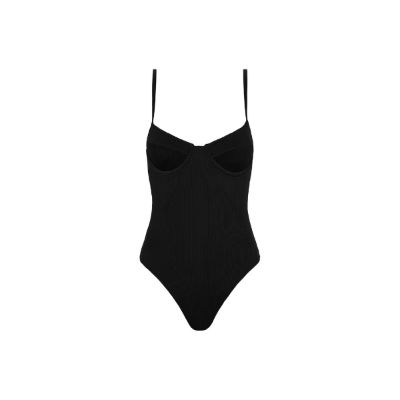 Underwire Cheeky One Piece - Pitch Black Ribbed sold by Kulani Kinis