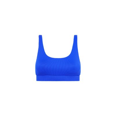 Long Crop Bikini Top - Ocean Blue Ribbed sold by Kulani Kinis