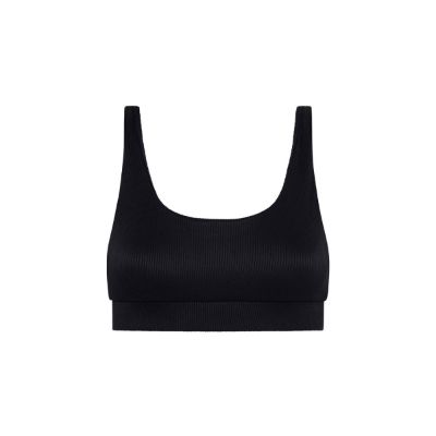 Long Crop Bikini Top - Pitch Black Ribbed sold by Kulani Kinis