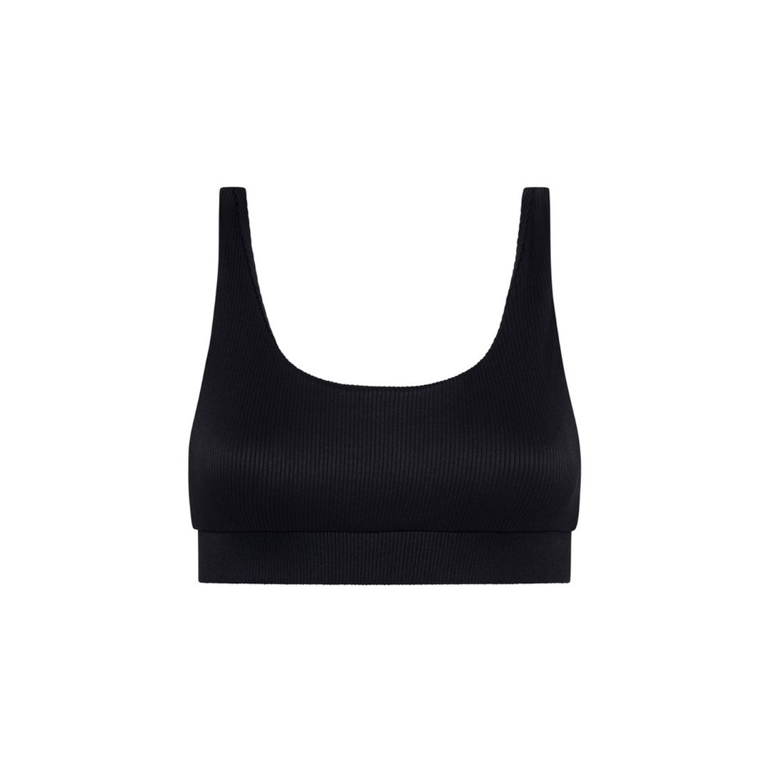 Long Crop Bikini Top - Pitch Black Ribbed sold by Kulani Kinis