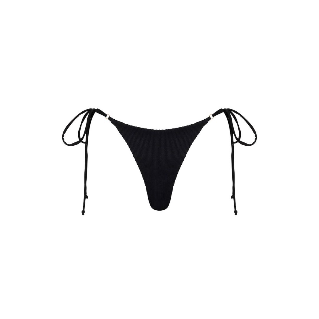 Thong Tie Side Bikini Bottom - Pitch Black Ribbed sold by Kulani Kinis