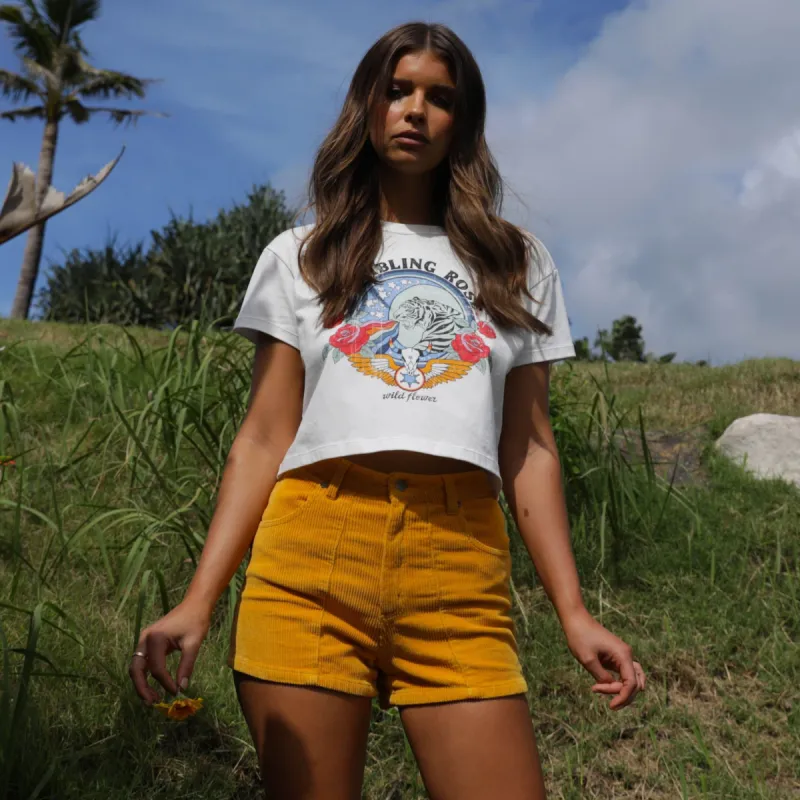 Rambling Rose Crop Tee Shirt - Shell White sold by Kulani Kinis