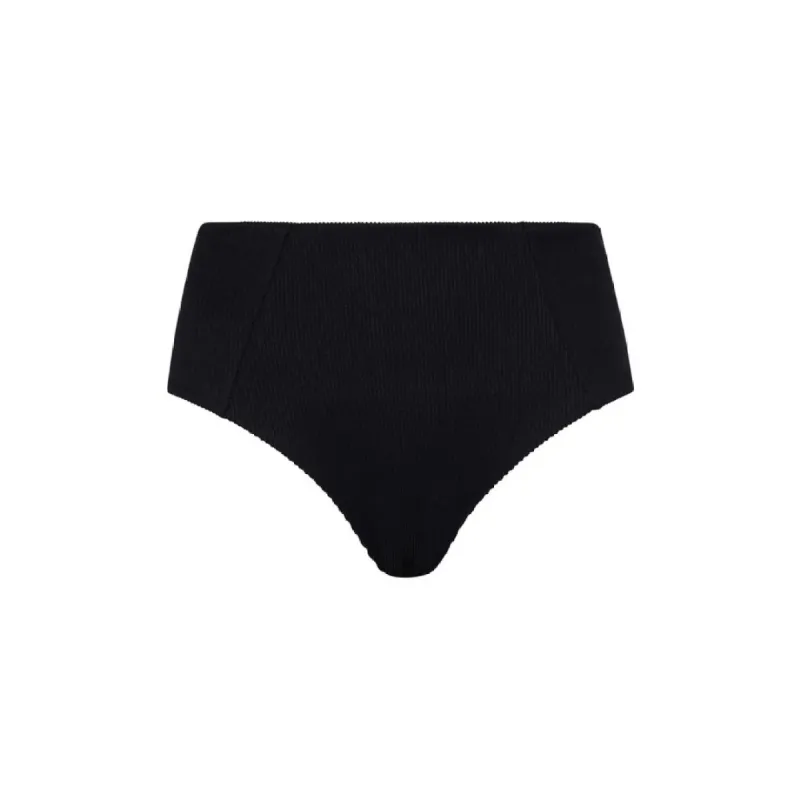 High Waist Panel Bikini Bottom - Pitch Black Ribbed sold by Kulani Kinis