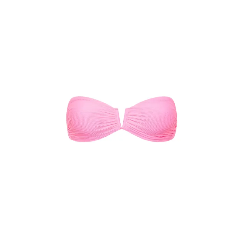 V Strapless Bandeau Bikini Top - Taffy Pink Ribbed sold by Kulani Kinis