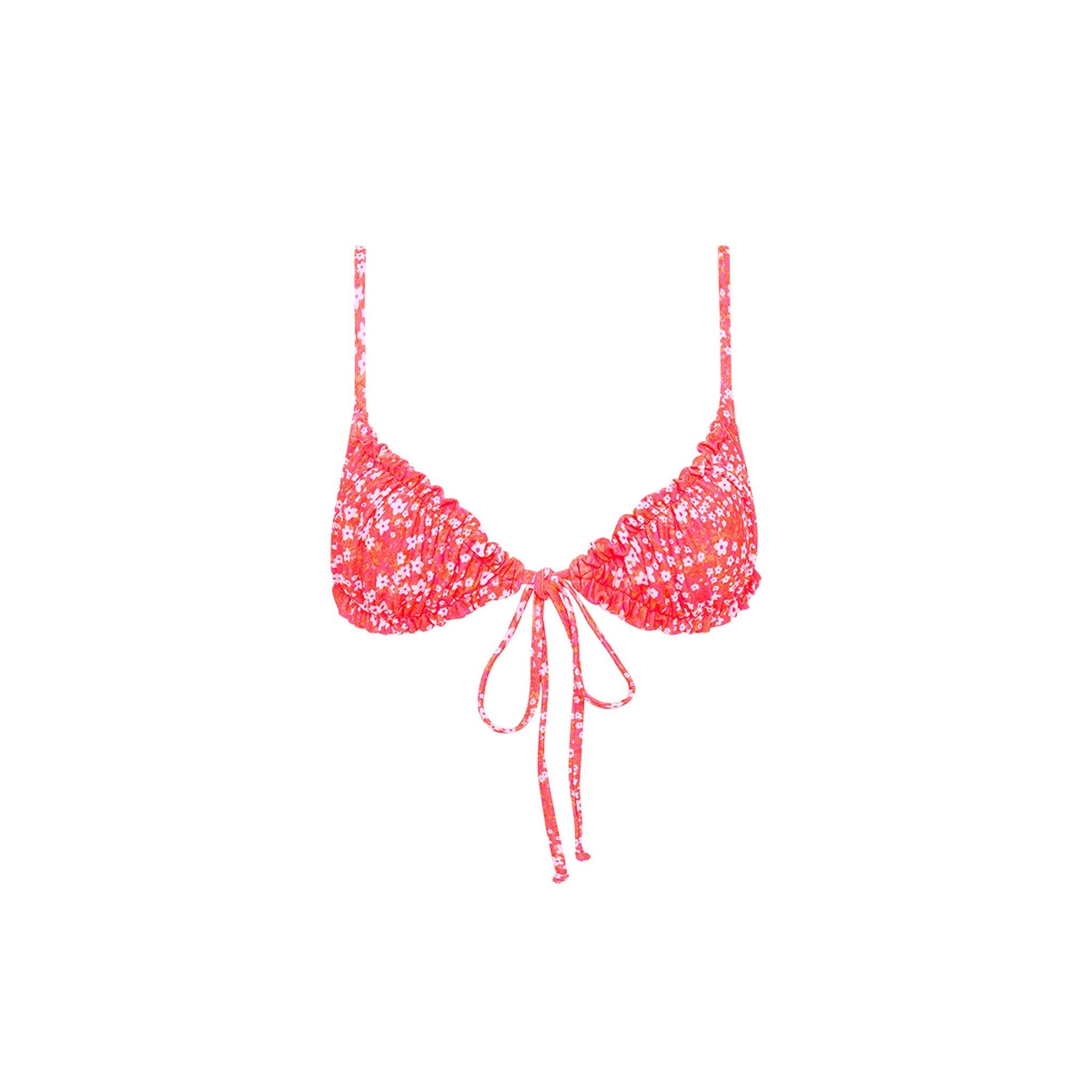 Ruched Bralette Bikini Top - Coral Crush sold by Kulani Kinis