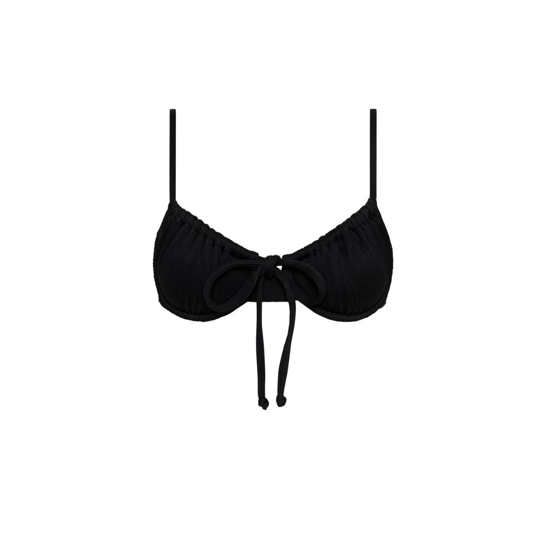 Ruched Underwire Bra Bikini Top - Pitch Black Ribbed sold by Kulani Kinis