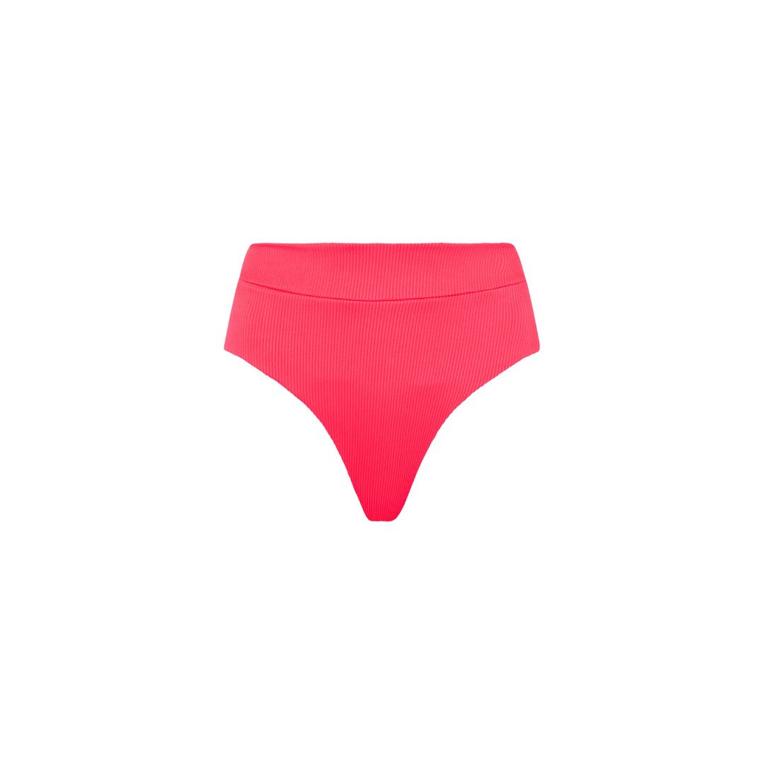 High Hip Cheeky Bikini Bottom - Watermelon Ribbed sold by Kulani Kinis