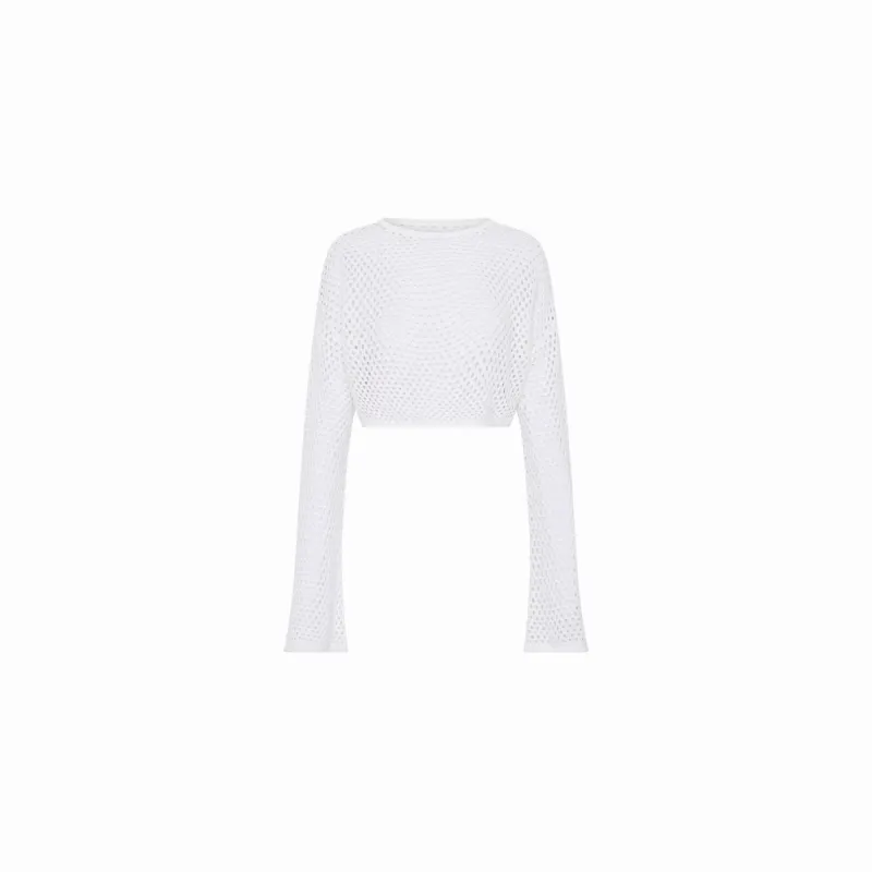 Crochet Long Sleeve Crop - White sold by Kulani Kinis