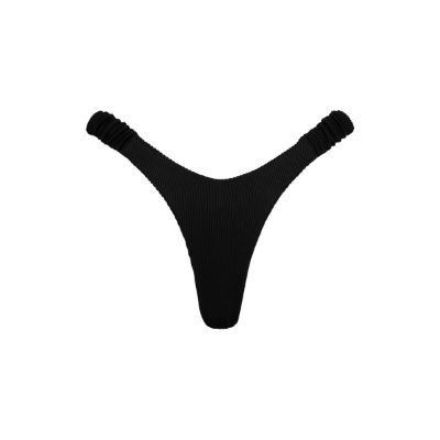 Retro Y Thong Bikini Bottom - Pitch Black Ribbed sold by Kulani Kinis