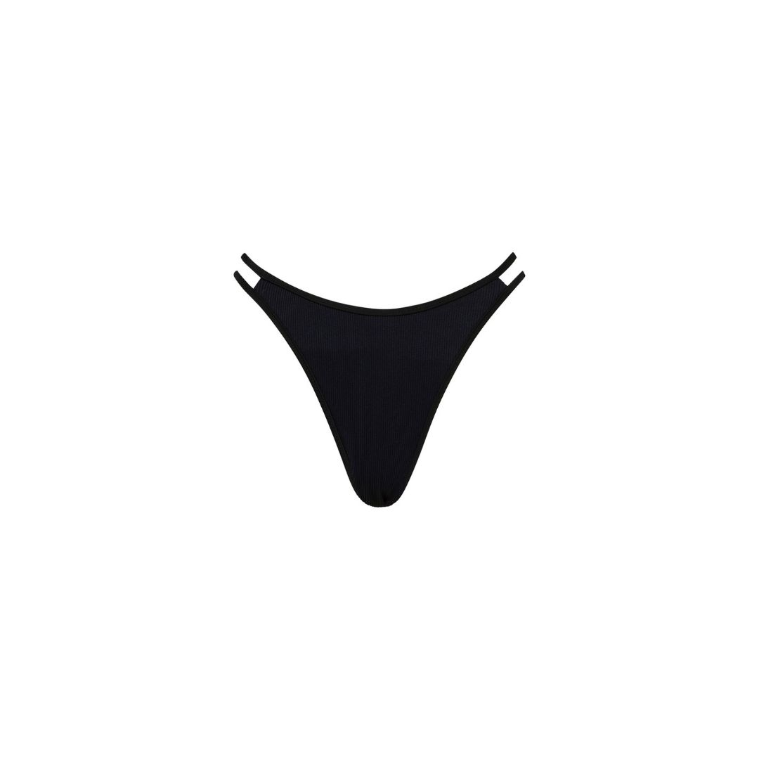 Twin Strap Cheeky Bikini Bottom - Pitch Black Ribbed sold by Kulani Kinis