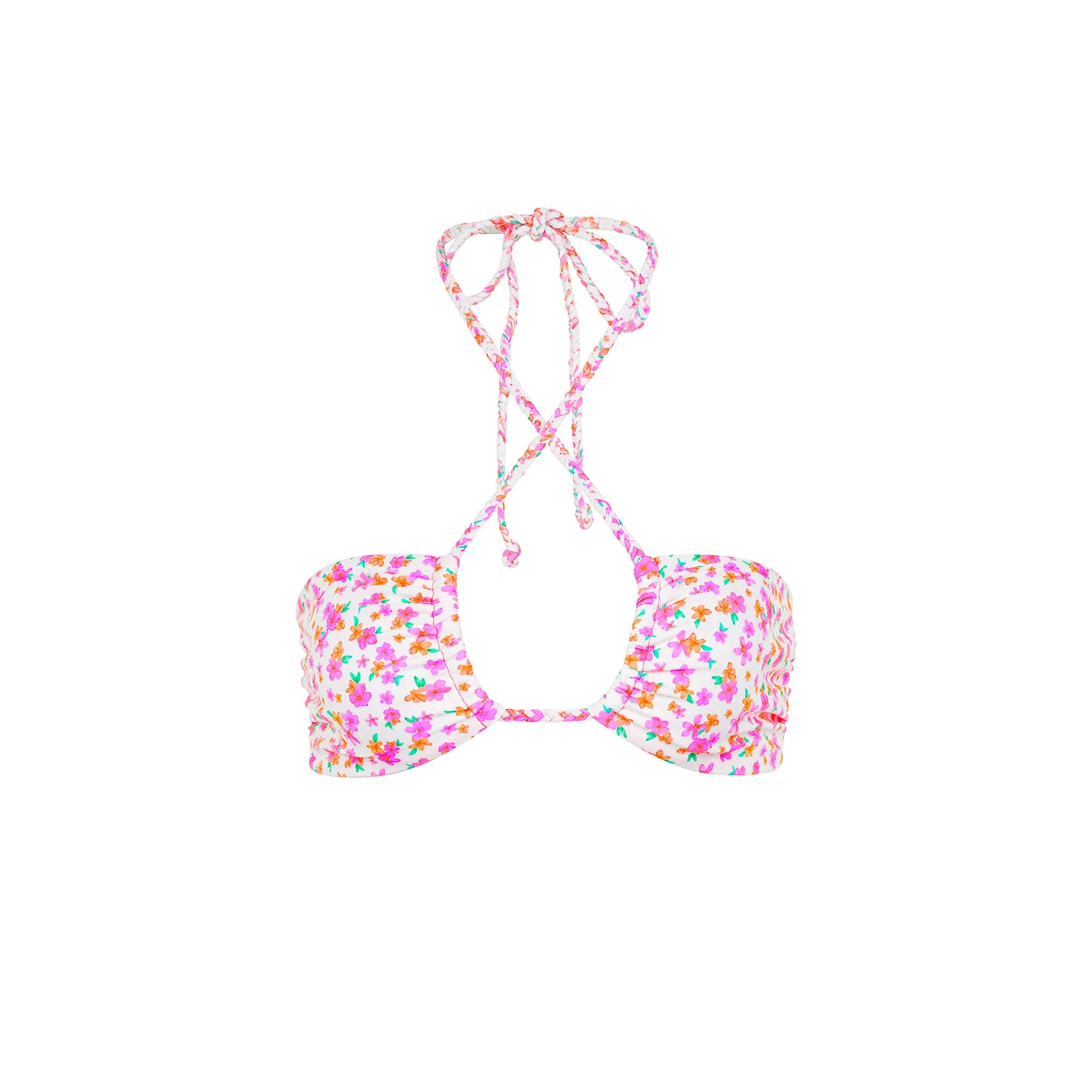Braided Tie Bandeau Bikini Top - Flamingo Flora sold by Kulani Kinis