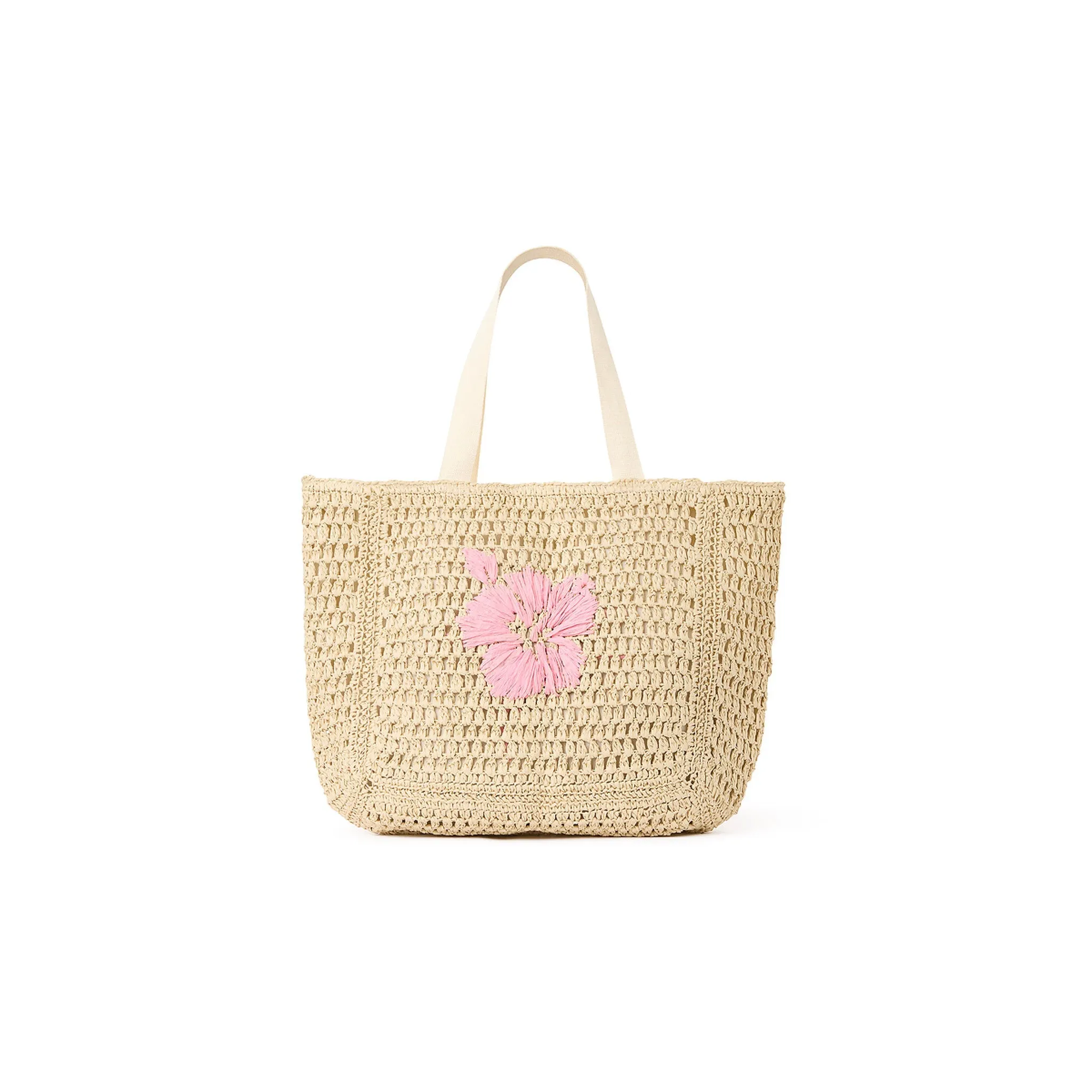 Straw Beach Tote Bag - Natural Hibiscus sold by Kulani Kinis