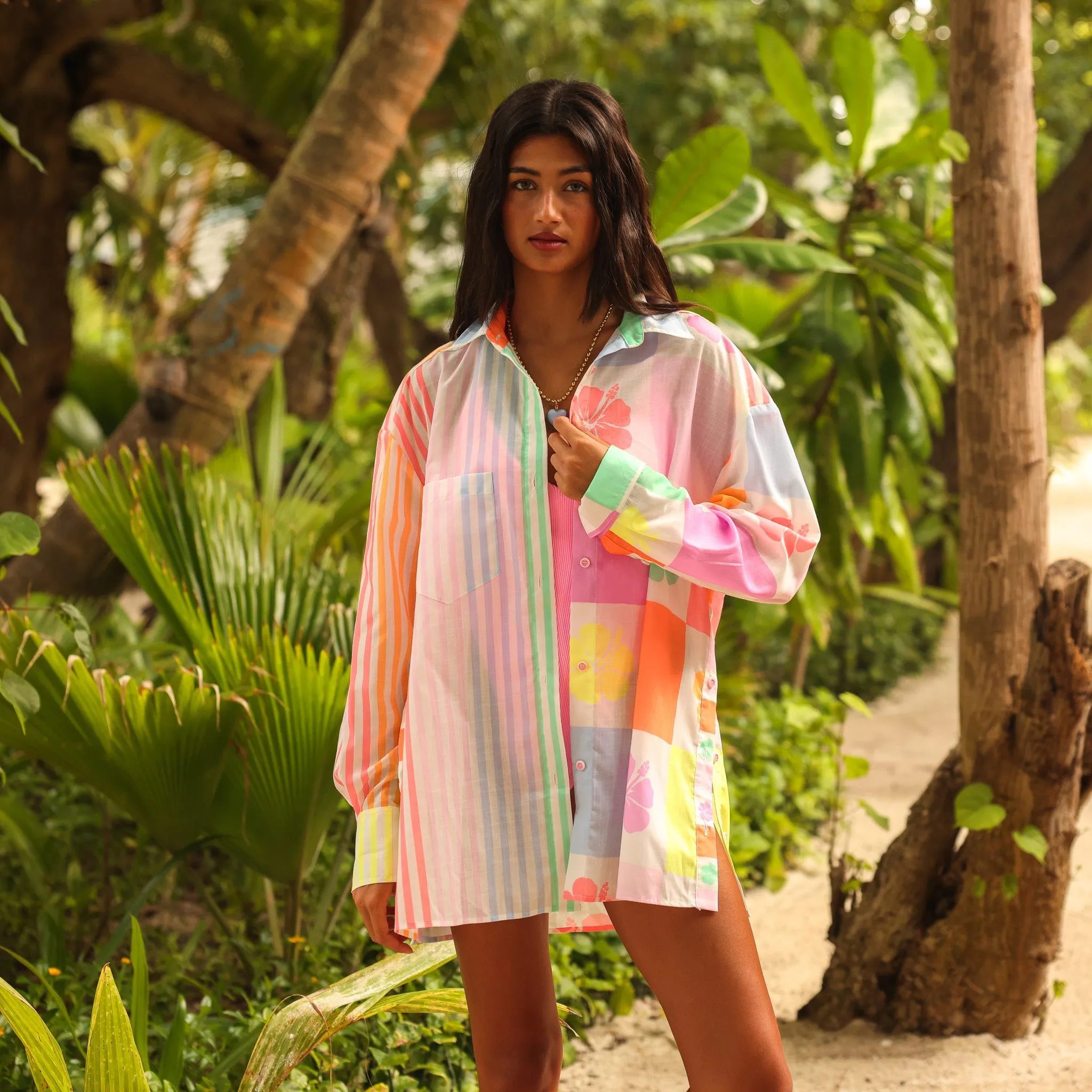 Long Sleeve Beach Shirt - Hibiscus Rainbow sold by Kulani Kinis product image thumbnail 4