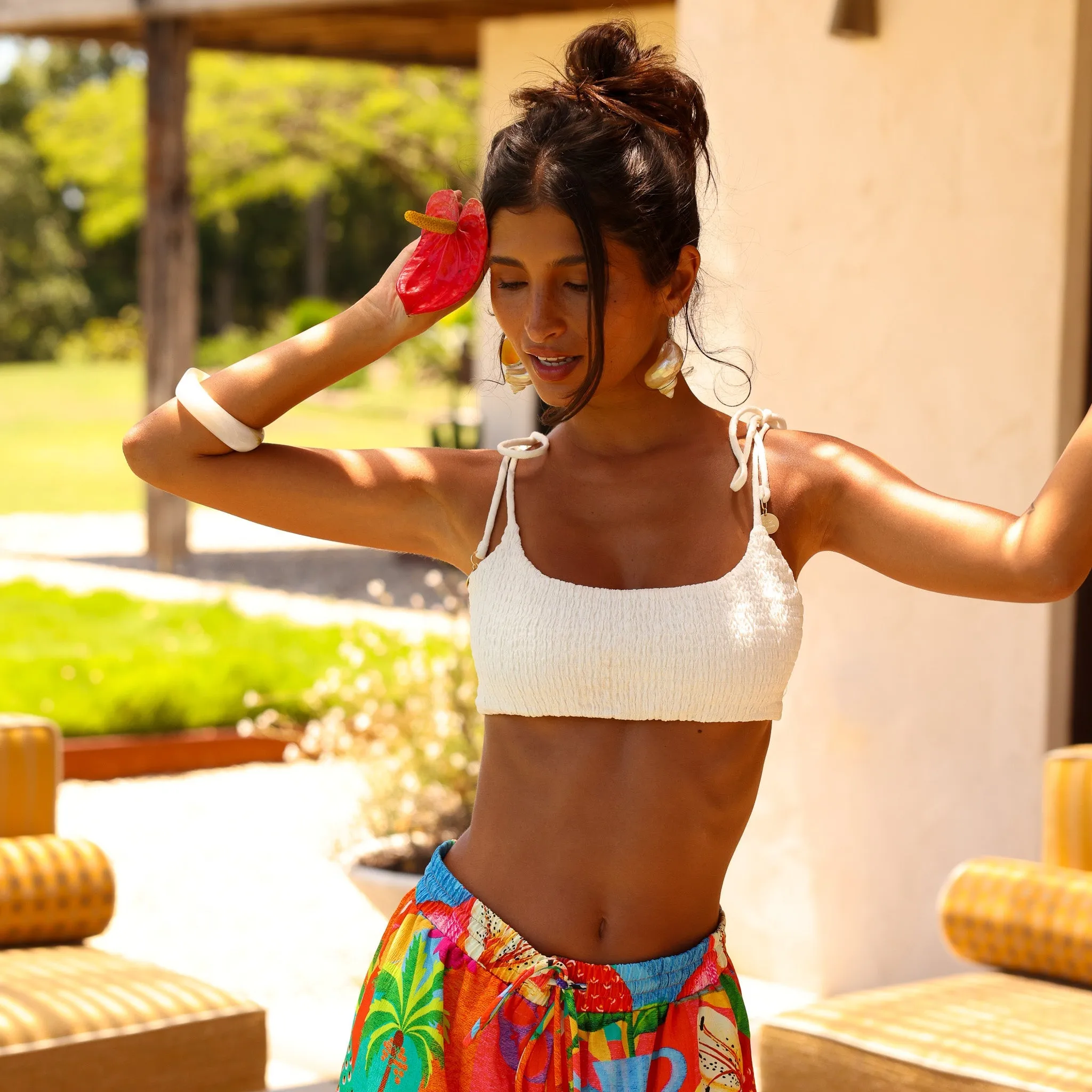 Simple Shirred Tie Crop - Natural White sold by Kulani Kinis product image thumbnail 2