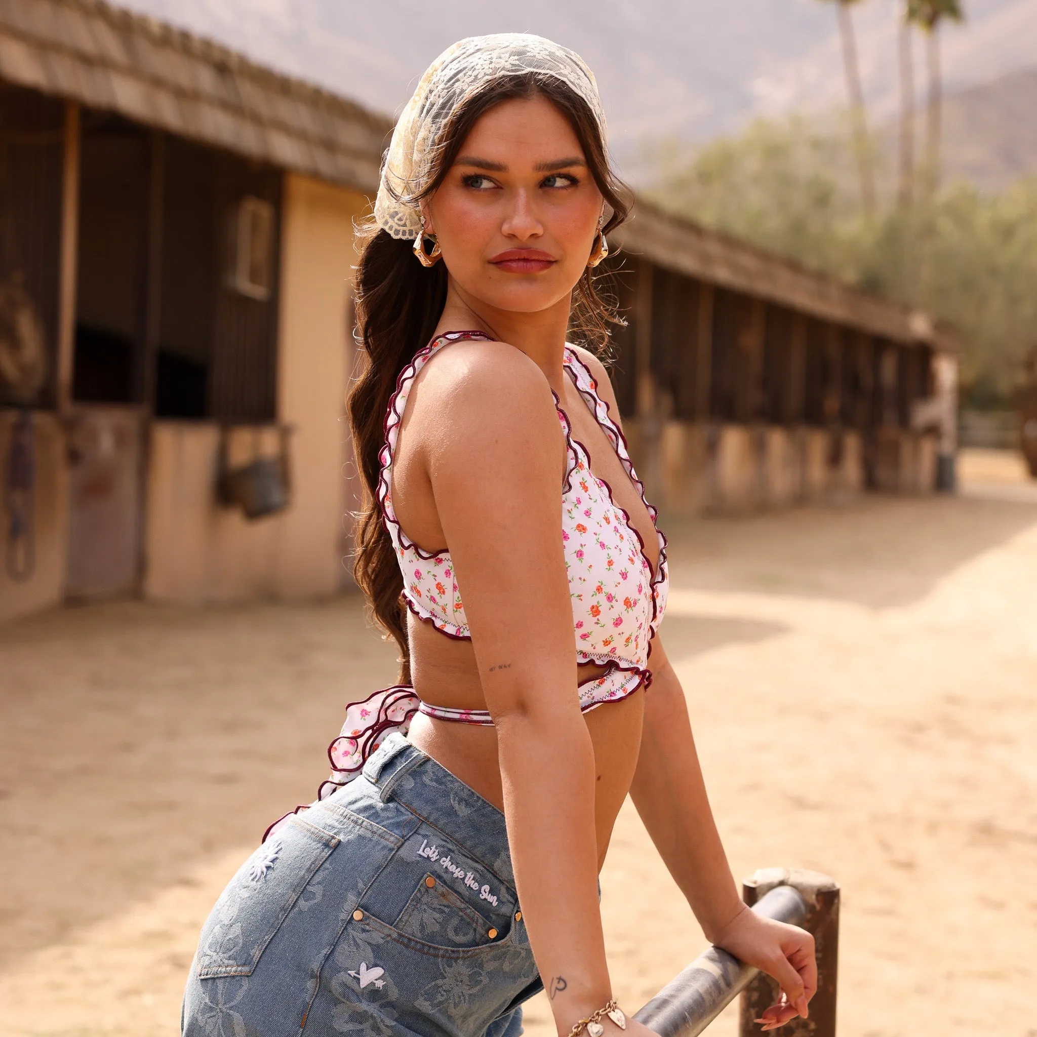 Lettuce Edge Wrap Bikini Top - Rosie Posie sold by Kulani Kinis product image thumbnail 4