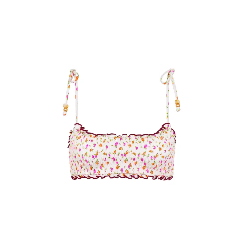 Shirred Crop Tie Bikini Top - Rosie Posie sold by Kulani Kinis