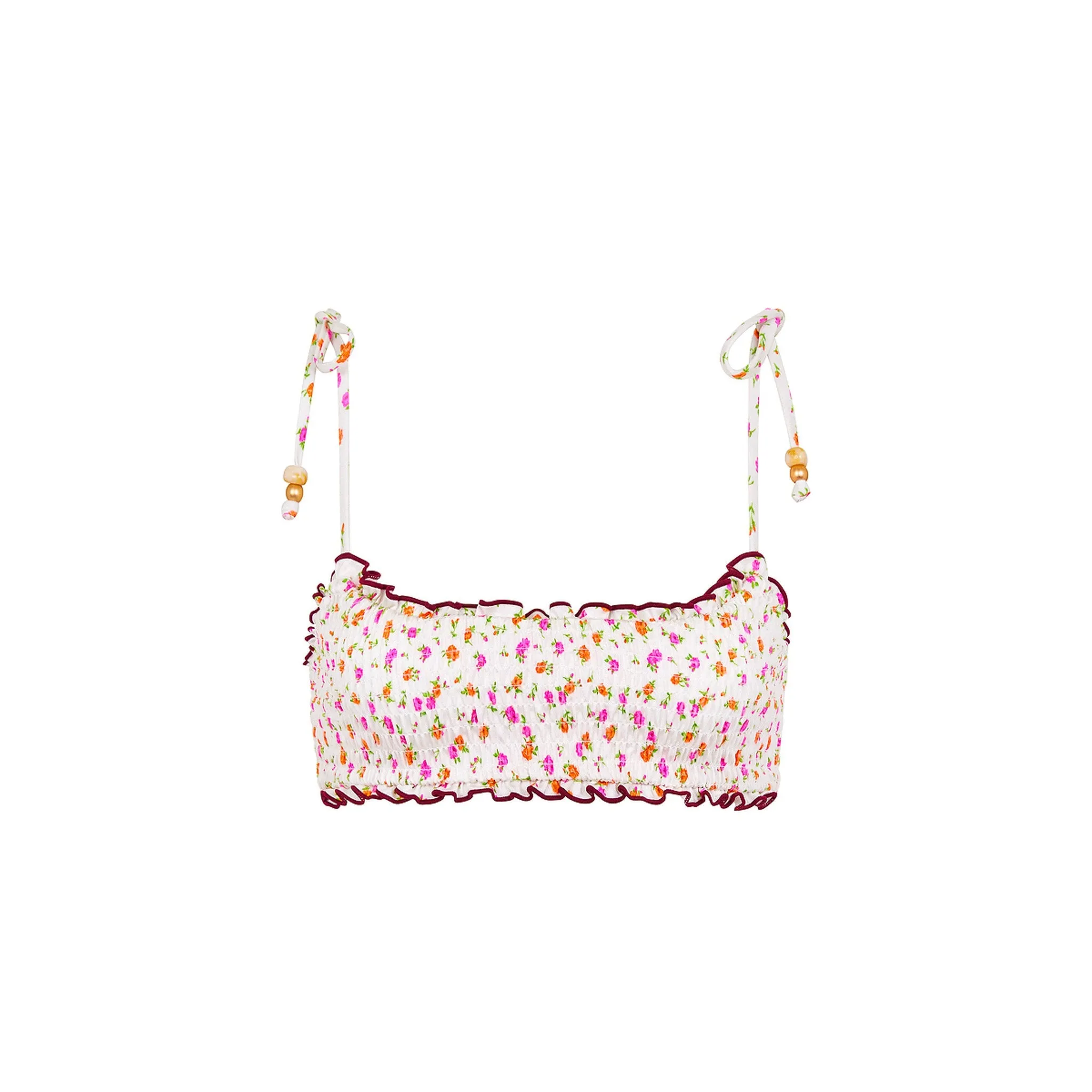 Shirred Crop Tie Bikini Top - Rosie Posie sold by Kulani Kinis