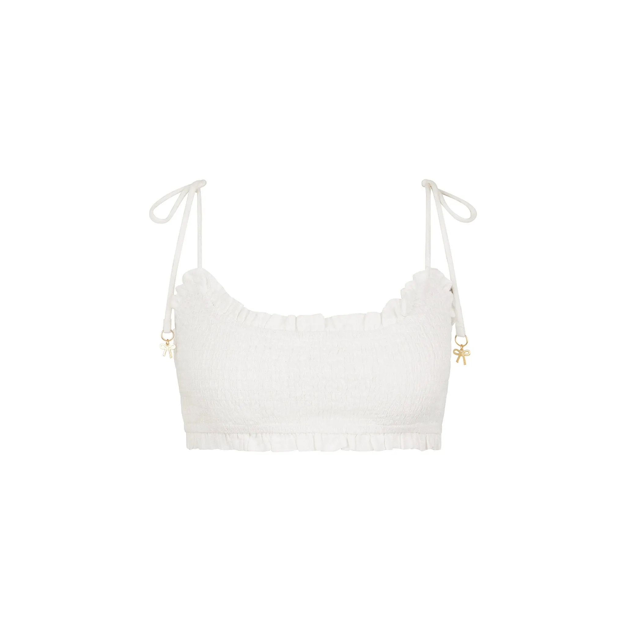 Ruffle Shirred Tie Crop - White sold by Kulani Kinis