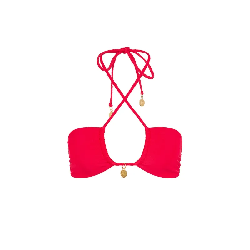 Braided Tie Bandeau Bikini Top - Cherry Crush sold by Kulani Kinis