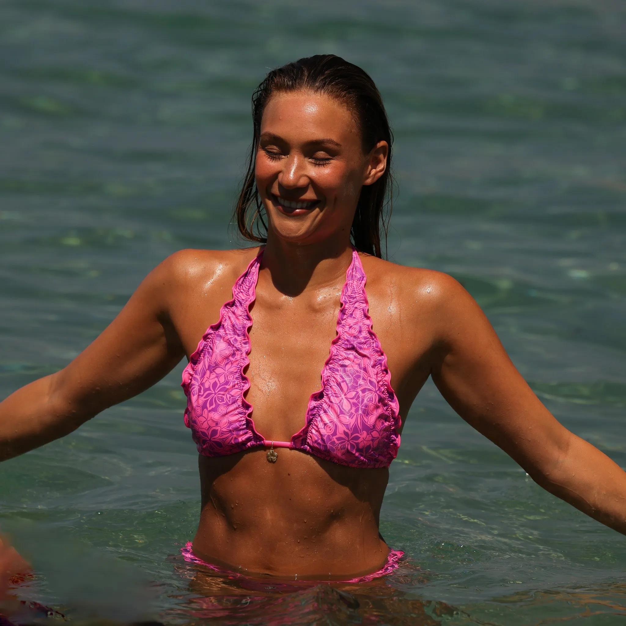 Lettuce Edge Halter Bikini Top - Bubble Berry sold by Kulani Kinis product image thumbnail 3