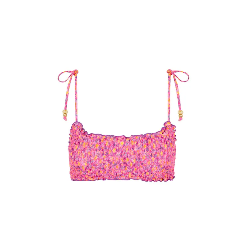 Shirred Crop Tie Bikini Top - Gelato Bloom made by Kulani Kinis