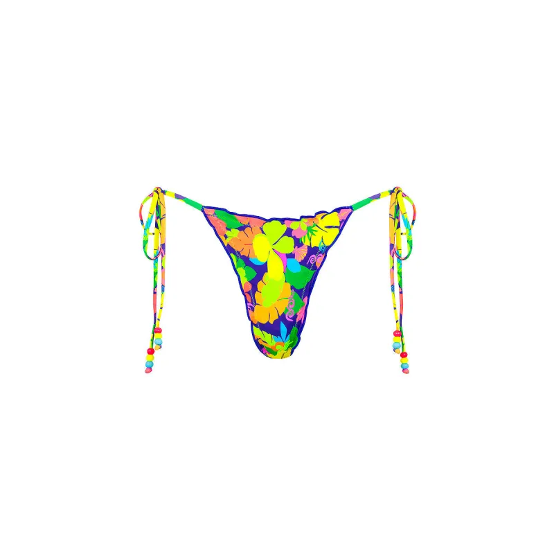 Lettuce Edge Thong Tie Bikini Bottom - Neon Sunset made by Kulani Kinis
