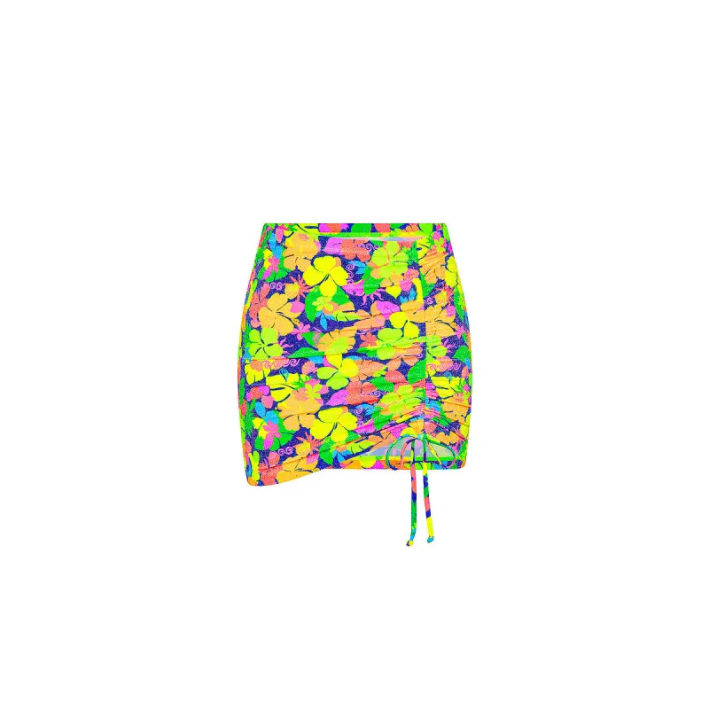 Ruched Tie Mini Skirt - Neon Sunset made by Kulani Kinis
