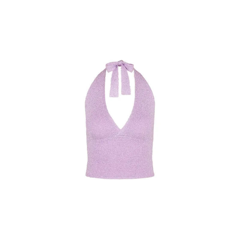 Retro Tie Halter Knit Top - Lilac Glimmer made by Kulani Kinis