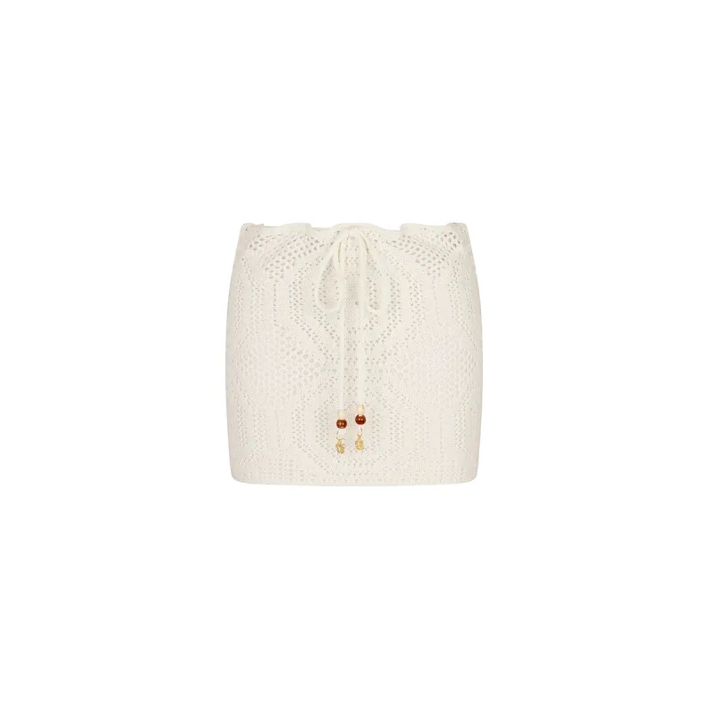 Crochet Lace Knit Mini Skirt - Whipped White made by Kulani Kinis