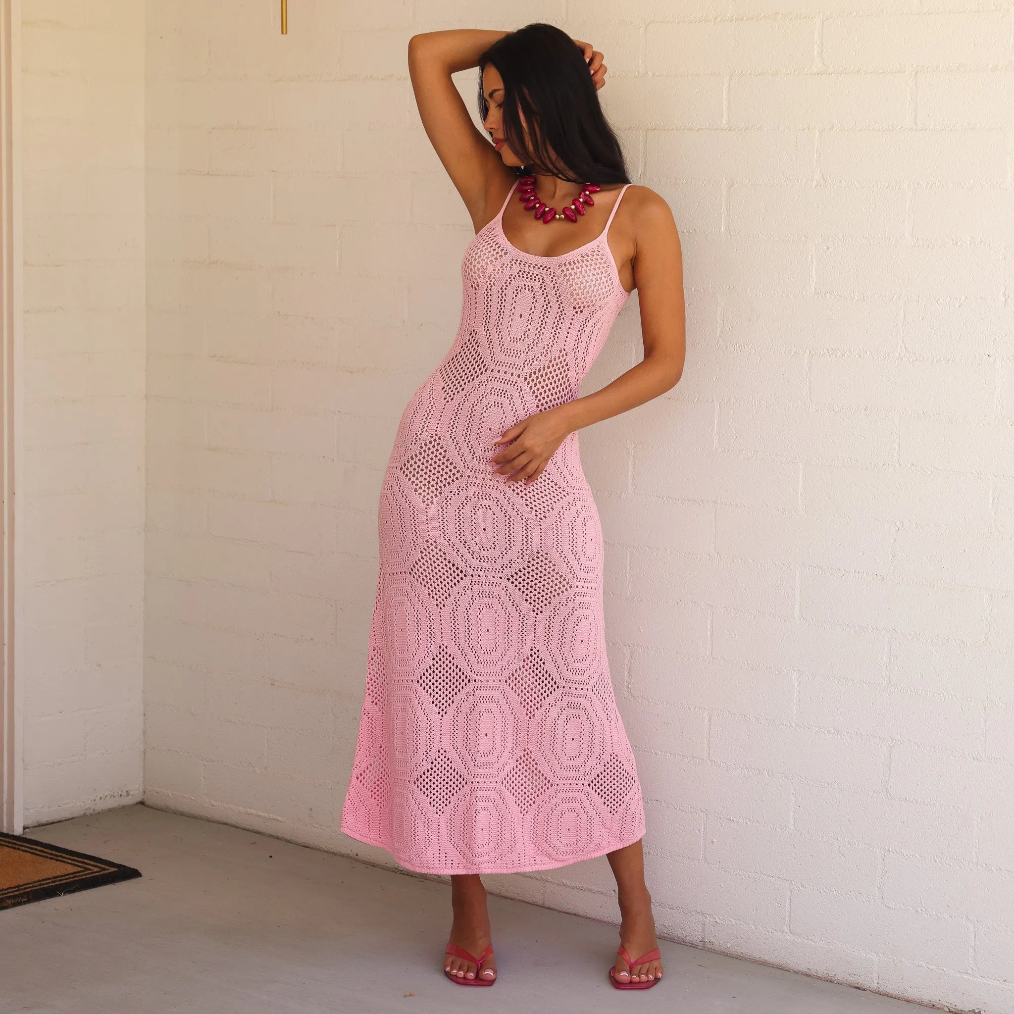 Crochet Lace Knit Maxi Dress - Pocket Pink sold by Kulani Kinis product image thumbnail 3