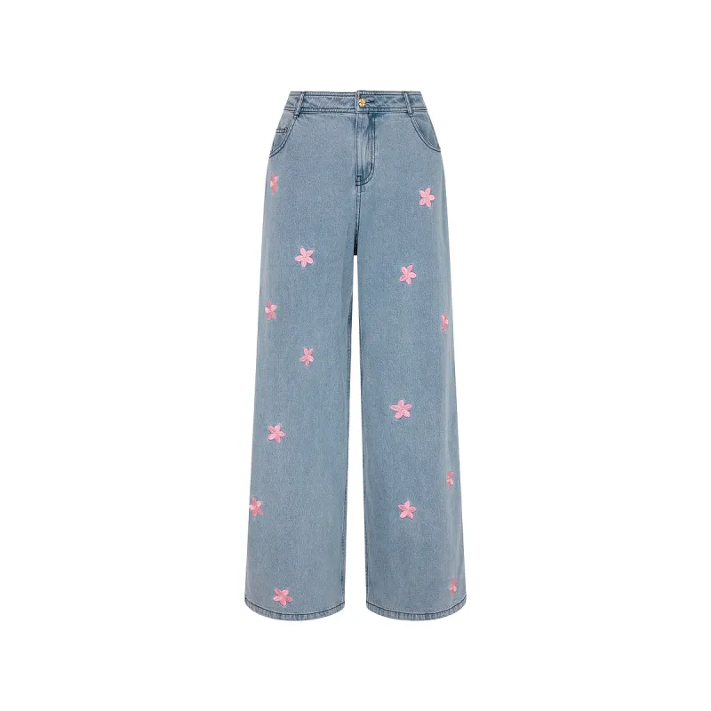 Straight Leg Embroidered Jean - Blossom Sky made by Kulani Kinis