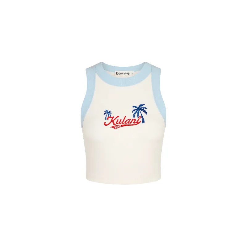 Embroidered Bind Crop Tank - Tropic Blues made by Kulani Kinis