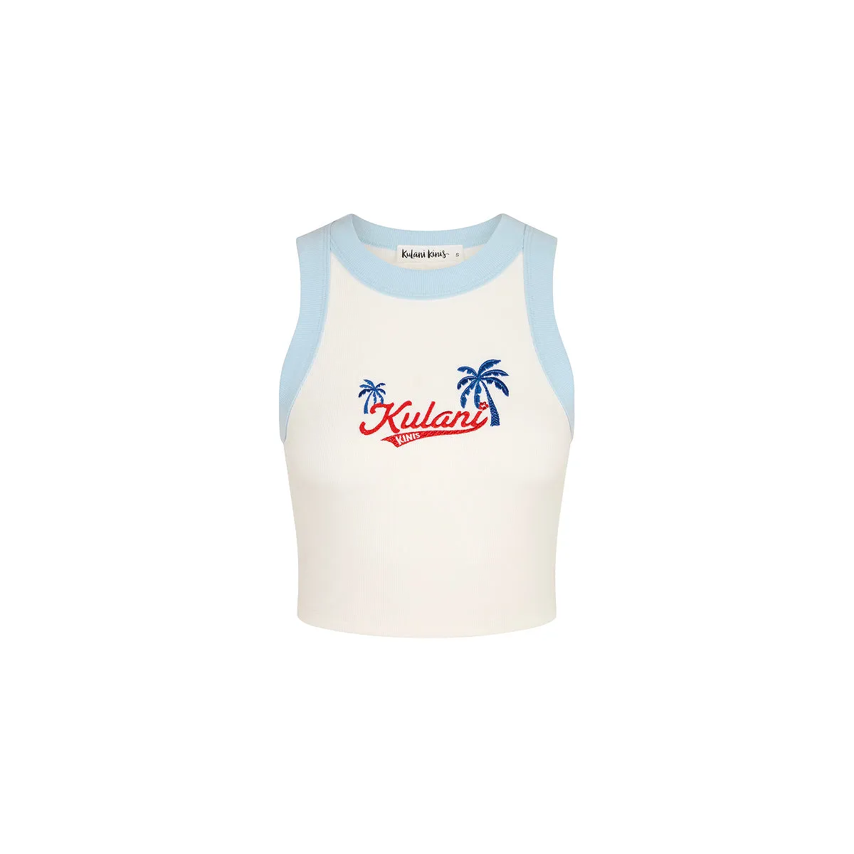 Embroidered Bind Crop Tank - Tropic Blues sold by Kulani Kinis