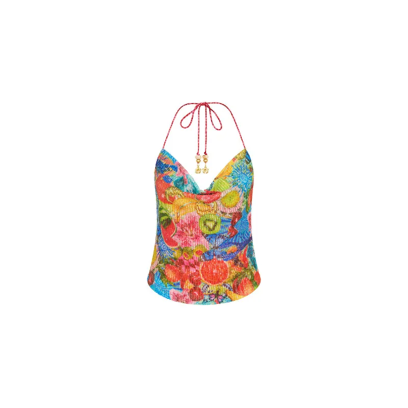 Sequin Cowl Halter Neck Top - Cherry Spritz made by Kulani Kinis