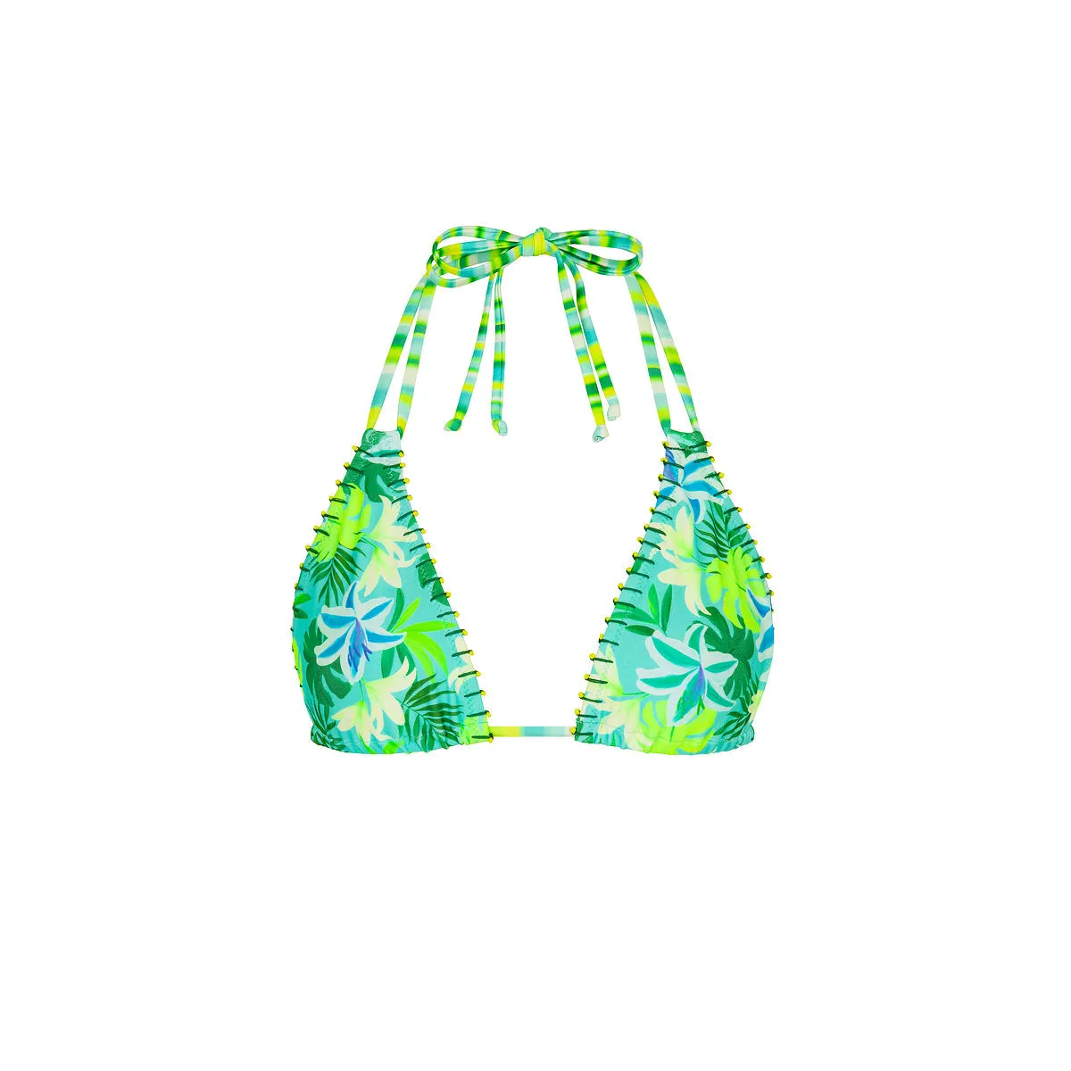 Beaded Lace Stitch Halter Bikini Top - Neon Splice sold by Kulani Kinis