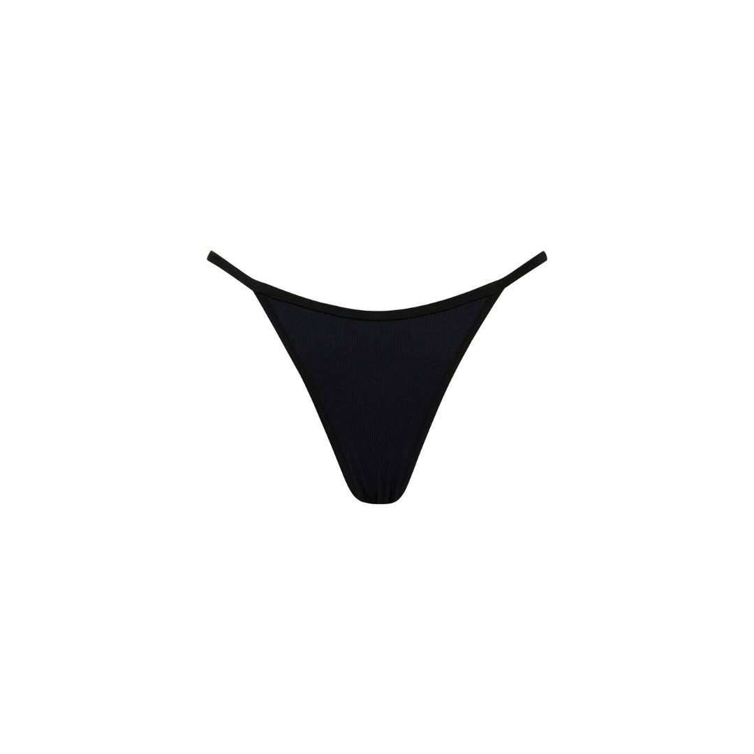 Tanning Thong Bikini Bottom - Pitch Black Ribbed sold by Kulani Kinis