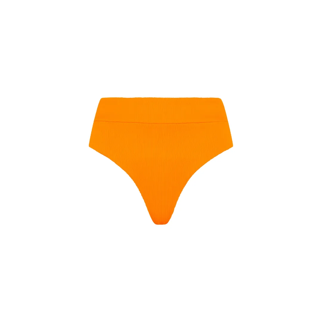 High Hip Cheeky Bikini Bottom - Papaya Ribbed sold by Kulani Kinis