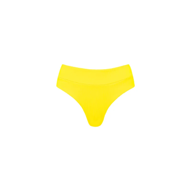 High Waist Cheeky Bikini Bottom - Sunshine Yellow Ribbed sold by Kulani Kinis