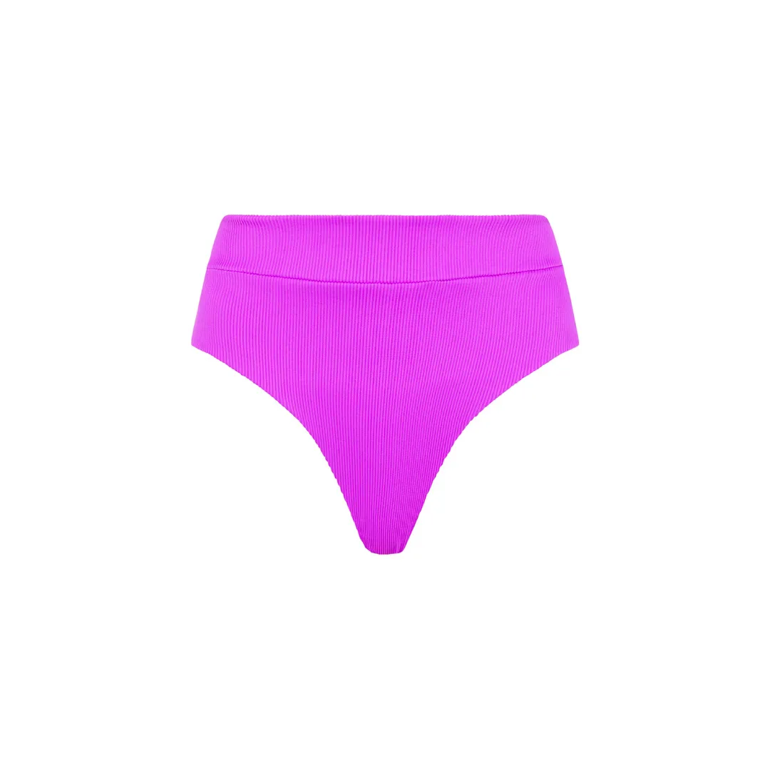 High Hip Cheeky Bikini Bottom - Electric Violet Ribbed sold by Kulani Kinis