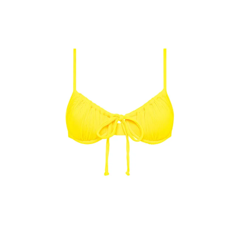 Ruched Underwire Bra Bikini Top - Sunshine Yellow Ribbed sold by Kulani Kinis