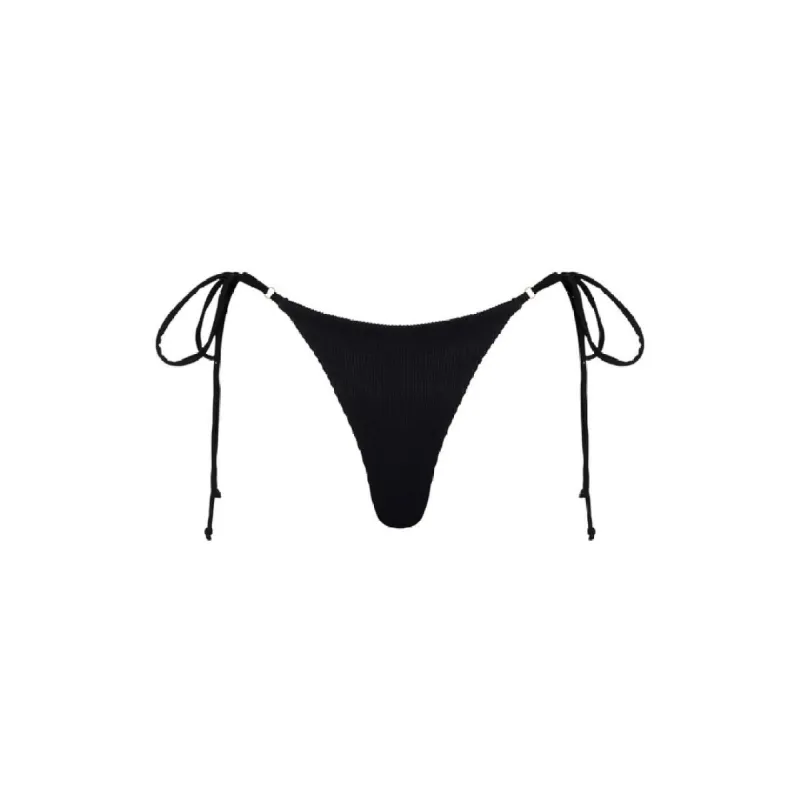 Thong Tie Side Bikini Bottom - Pitch Black Ribbed sold by Kulani Kinis