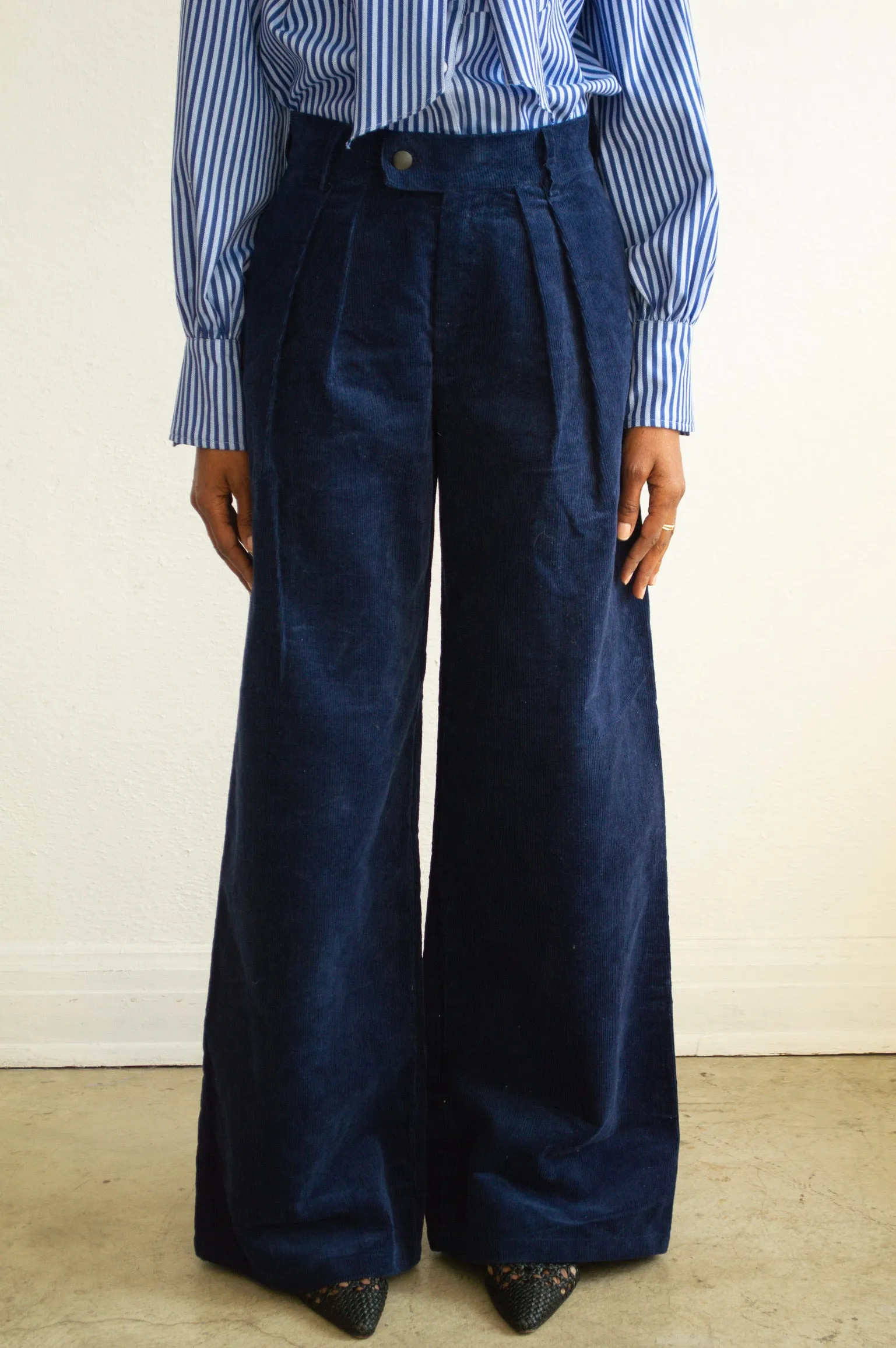 Corduroy Navy Wide leg Pants- Pre-Order sold by House of Aama product image thumbnail 2