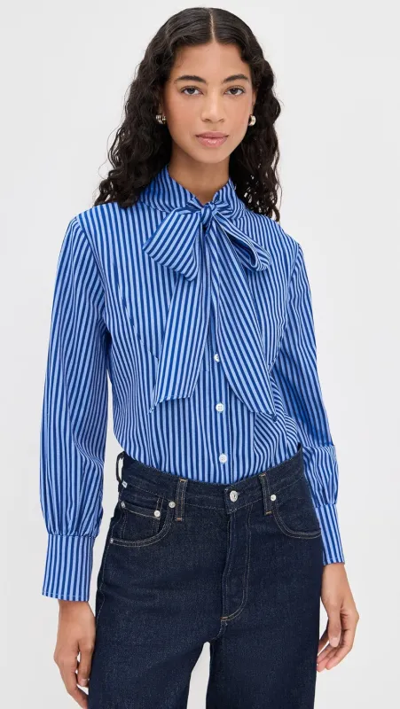 Pussybow Cotton Button Down Stripe Shirt - Pre Order made by House of Aama